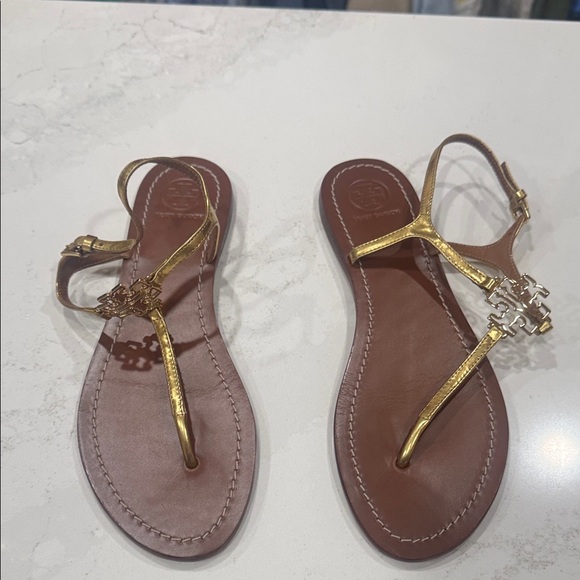Tory Burch Gold and Brown Sandals - Picture 1 of 4